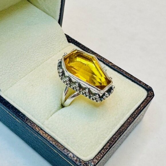 Jewelry - Citrine Sterling Silver Coffin Ring Size 6.5